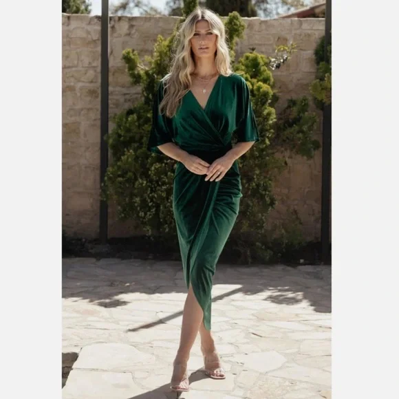 Baltic Born | Dresses | Baltic Born New With Tags Brendyn Ruched Velvet  Midi Dress In Emerald Size Small | Poshmark